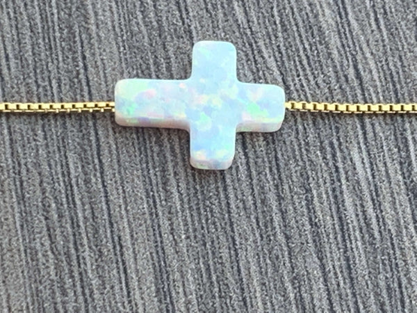 Opal Cross on Sterling Silver or 14kt Gold Filled Necklace