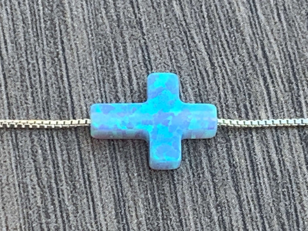 Opal Cross Bracelet on Sterling Silver or 14kt Gold Filled Chain