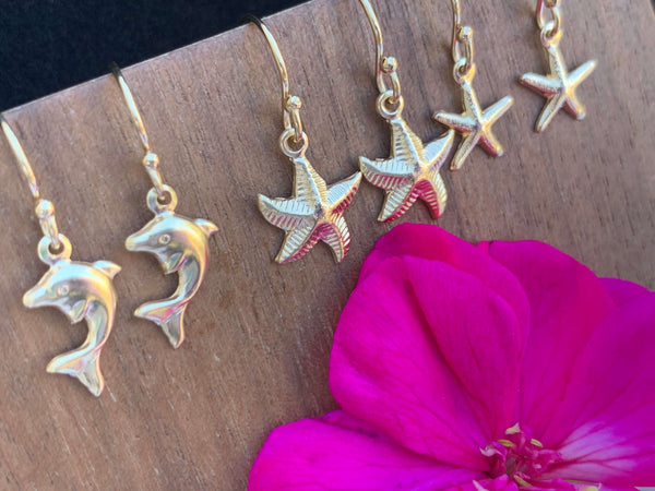 14kt Gold Filled Starfish, Heart or Dolphin Hook Earrings