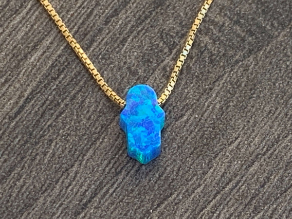14kt Gold Filled Blue Hamsa Necklace
