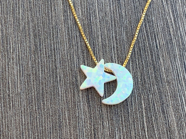 Opal Moon & Star 14kt Gold Filled Necklace
