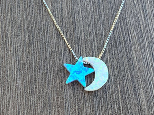 Opal Moon & Star Sterling Silver Necklace