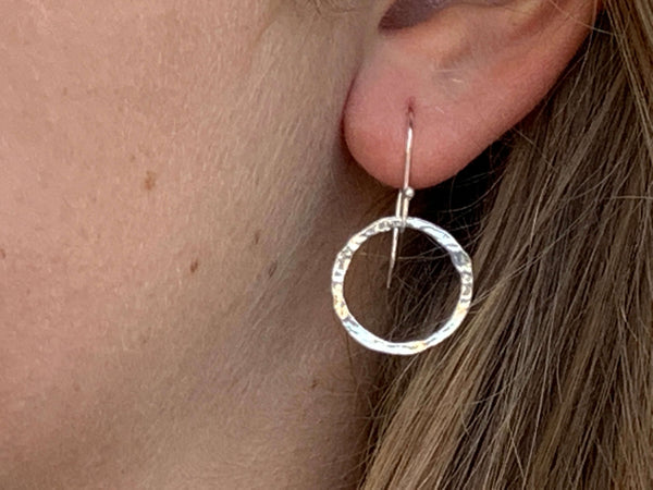 Hammered Eternity Ring Sterling Silver Dangle Hook Earrings