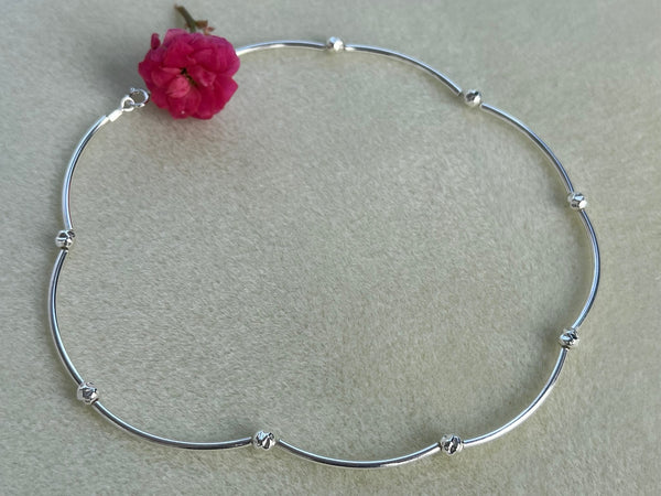 Curved Tube Sterling Silver  Choker Style Necklace