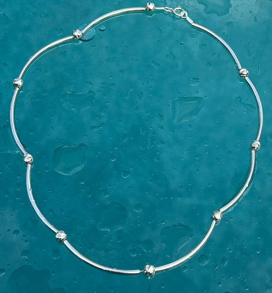 Curved Tube Sterling Silver  Choker Style Necklace