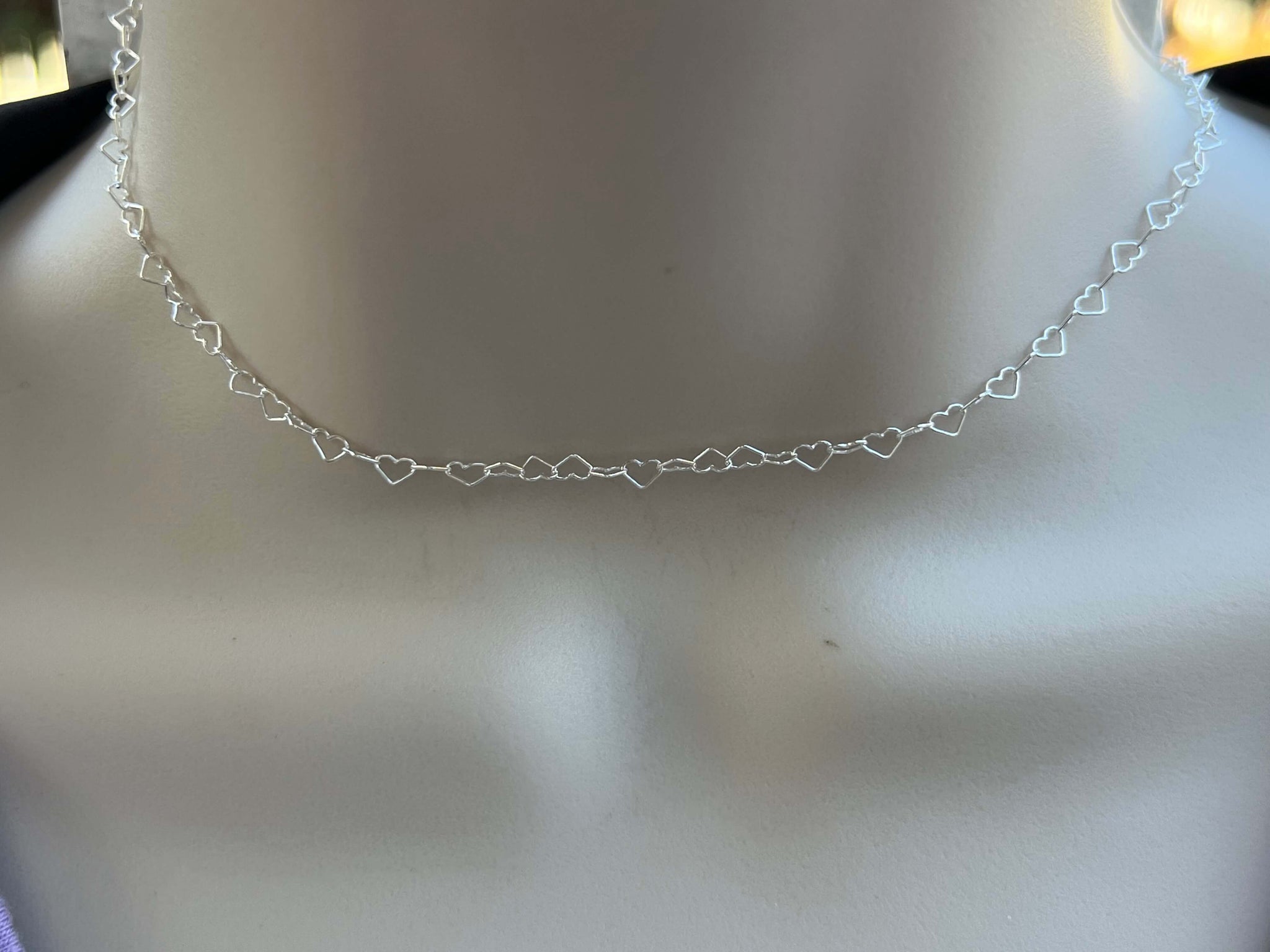 Sterling Silver Heart Link Choker Necklace 