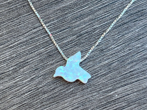 Opal Hummingbird Charm on  Sterling Silver or 14kt Gold Filled Necklace