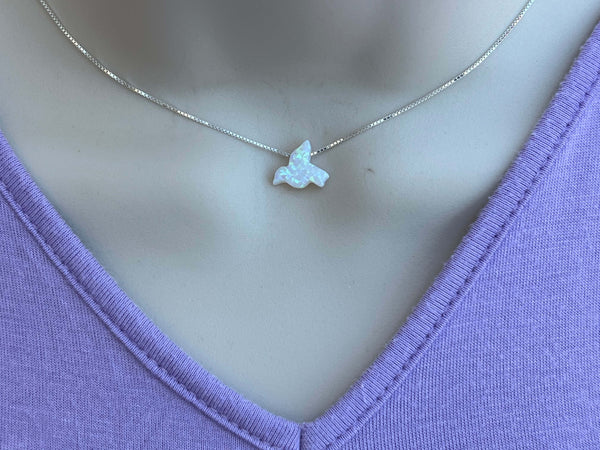 Opal Hummingbird Charm on  Sterling Silver or 14kt Gold Filled Necklace