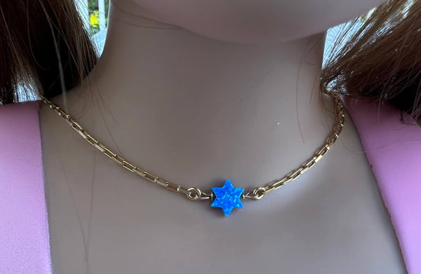 14kt Gold Filled Necklace with your choice of opal charm and length - Opal Moon, Cross, Star, Star of David, Heart