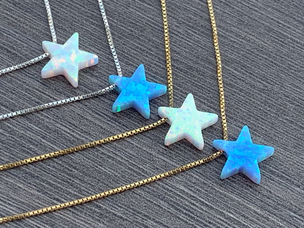 Opal Star Charm Sterling Silver or 14kt Gold Filled Necklace