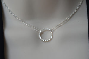 Hammered Eternity Ring Sterling Silver Necklace