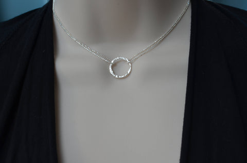 Hammered Eternity Ring Sterling Silver Necklace